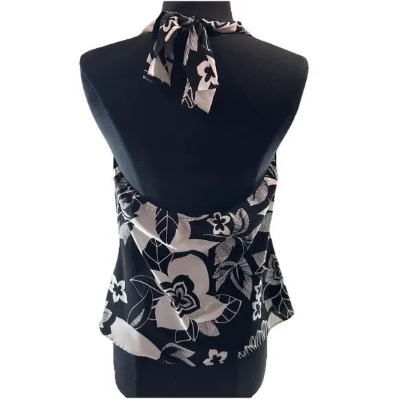 Daisy Fuentes Floral Tie Scoop Neck Sleeveless Blouse In Black And White Size M - Picture 4 of 10